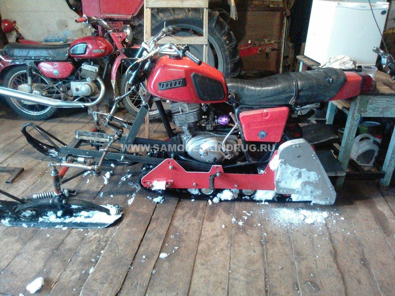 Самодельный снегоход с двигателем мотоцикла 
